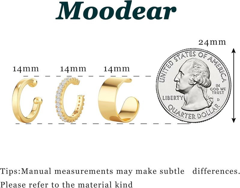 Moodear 3PCS Ear Cuffs Non Piercing Earrings for Women - Dainty Thin 14K Gold Plated Clip On Earrings Cartilage Cuff Set, Stackable Huggie Hoop Fake Piercing Jewelry - Image 5